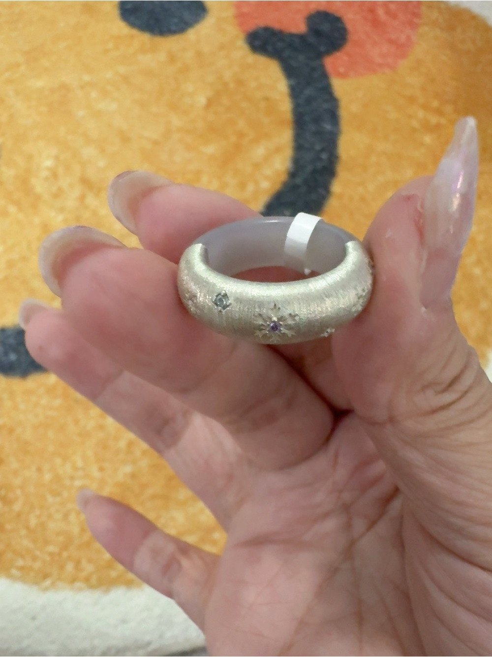 Half silver and half jade ring